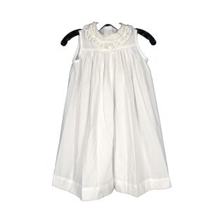 CHABRE White TWILL Button Back EYELET CROCHET COLLAR Sleeveless BISHOP DRESS  5